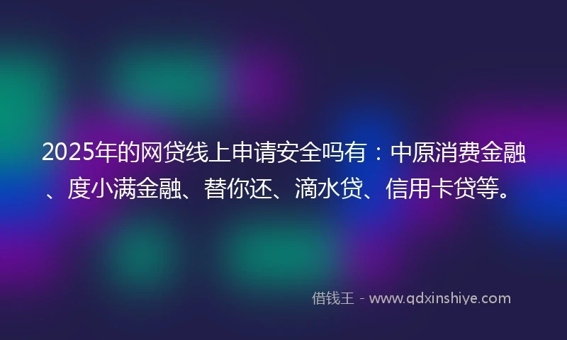 2025年的网贷线上申请安全吗有：中原消费金融、度小满金融、替你还、滴水贷、信用卡贷等。