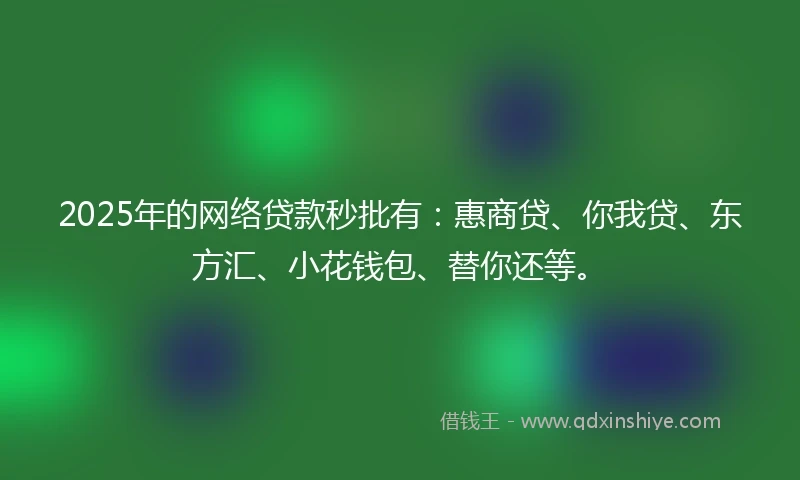 2025年的网络贷款秒批有：惠商贷、你我贷、东方汇、小花钱包、替你还等。