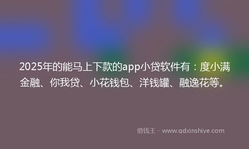 2025年的能马上下款的app小贷软件有：度小满金融、你我贷、小花钱包、洋钱罐、融逸花等。