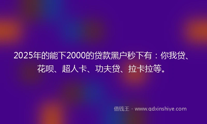 2025年的能下2000的贷款黑户秒下有：你我贷、花呗、超人卡、功夫贷、拉卡拉等。