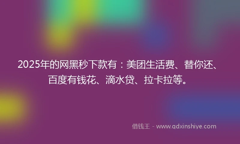2025年的网黑秒下款有：美团生活费、替你还、百度有钱花、滴水贷、拉卡拉等。