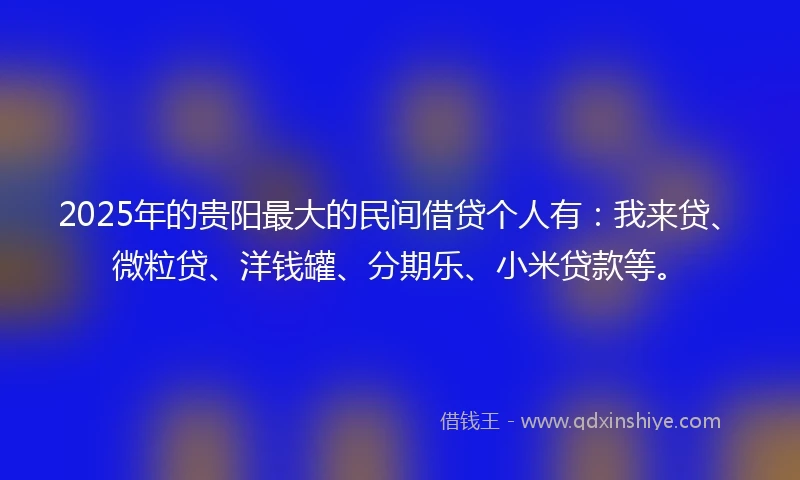 2025年的贵阳最大的民间借贷个人有:我来贷、微粒贷、洋钱罐、分期乐、小米贷款等。