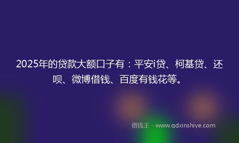 2025年的贷款大额口子有：平安i贷、柯基贷、还呗、微博借钱、百度有钱花等。