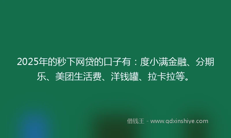 2025年的秒下网贷的口子有：度小满金融、分期乐、美团生活费、洋钱罐、拉卡拉等。