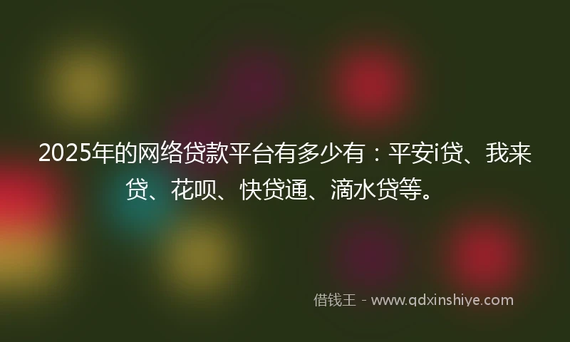 2025年的网络贷款平台有多少有：平安i贷、我来贷、花呗、快贷通、滴水贷等。