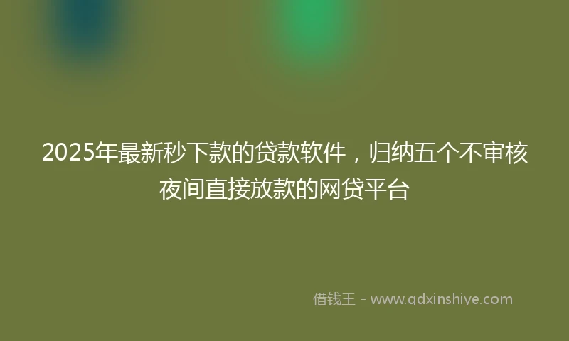 2025年最新秒下款的贷款软件，归纳五个不审核夜间直接放款的网贷平台