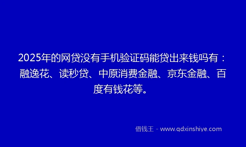 2025年的网贷没有手机验证码能贷出来钱吗有:融逸花、读秒贷、中原消费金融、京东金融、百度有钱花等。