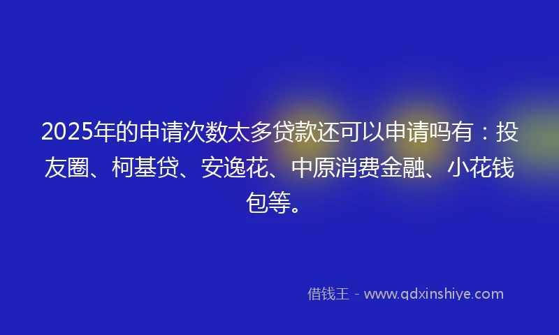 2025年的申请次数太多贷款还可以申请吗有：投友圈、柯基贷、安逸花、中原消费金融、小花钱包等。