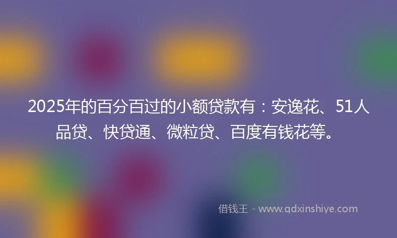 2025年的百分百过的小额贷款有：安逸花、51人品贷、快贷通、微粒贷、百度有钱花等。