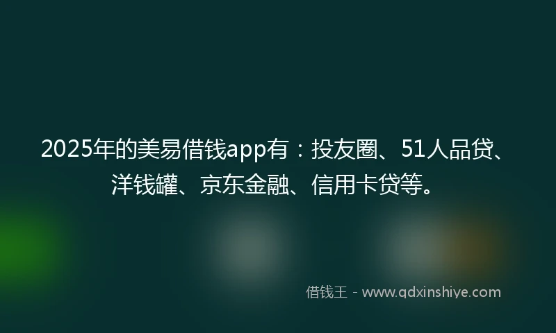 2025年的美易借钱app有：投友圈、51人品贷、洋钱罐、京东金融、信用卡贷等。