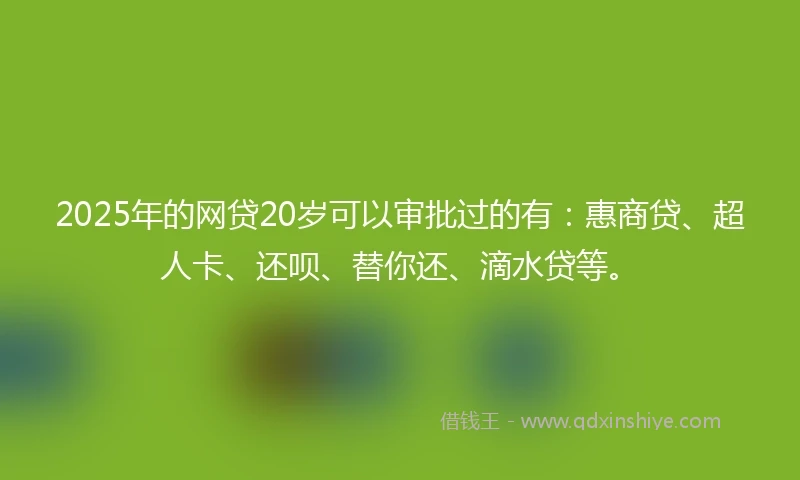 2025年的网贷20岁可以审批过的有：惠商贷、超人卡、还呗、替你还、滴水贷等。