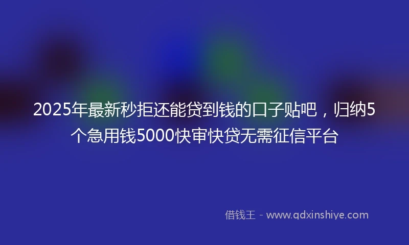 2025年最新秒拒还能贷到钱的口子贴吧，归纳5个急用钱5000快审快贷无需征信平台