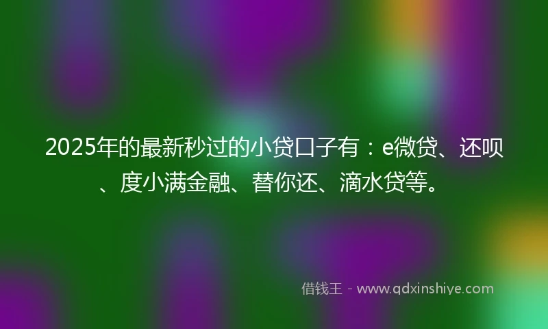 2025年的最新秒过的小贷口子有：e微贷、还呗、度小满金融、替你还、滴水贷等。