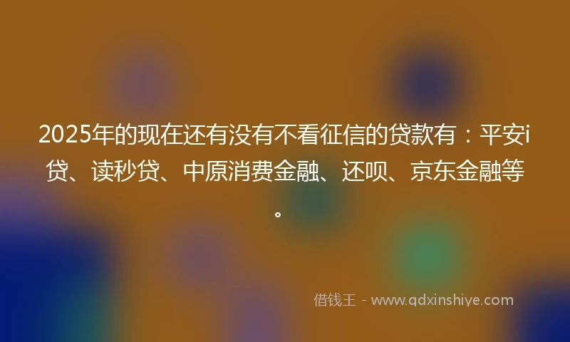 2025年的现在还有没有不看征信的贷款有：平安i贷、读秒贷、中原消费金融、还呗、京东金融等。
