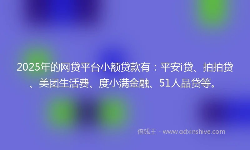2025年的网贷平台小额贷款有：平安i贷、拍拍贷、美团生活费、度小满金融、51人品贷等。