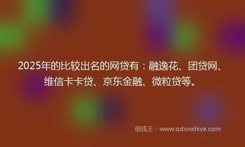 2025年的比较出名的网贷有：融逸花、团贷网、维信卡卡贷、京东金融、微粒贷等。