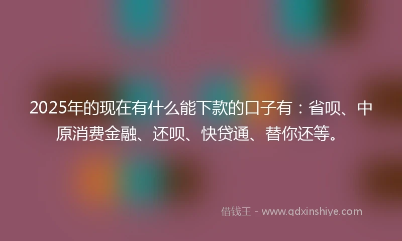 2025年的现在有什么能下款的口子有：省呗、中原消费金融、还呗、快贷通、替你还等。