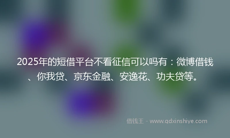 2025年的短借平台不看征信可以吗有：微博借钱、你我贷、京东金融、安逸花、功夫贷等。