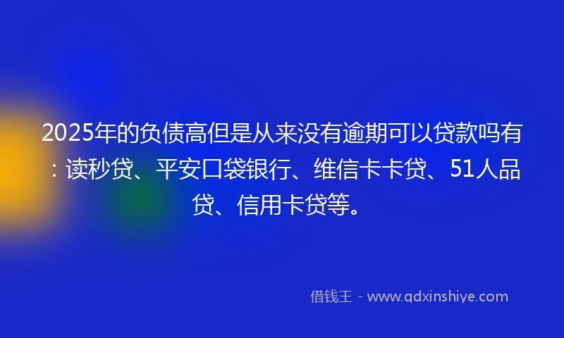 2025年的负债高但是从来没有逾期可以贷款吗有:读秒贷、平安口袋银行、维信卡卡贷、51人品贷、信用卡贷等。