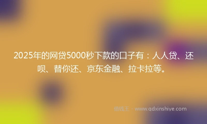2025年的网贷5000秒下款的口子有：人人贷、还呗、替你还、京东金融、拉卡拉等。