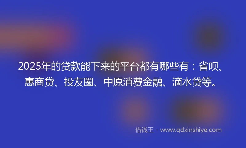 2025年的贷款能下来的平台都有哪些有：省呗、惠商贷、投友圈、中原消费金融、滴水贷等。