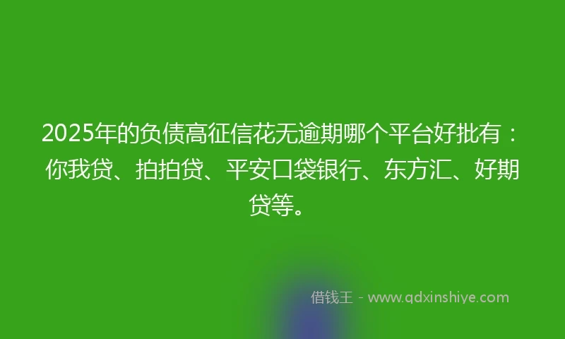 2025年的负债高征信花无逾期哪个平台好批有:你我贷、拍拍贷、平安口袋银行、东方汇、好期贷等。