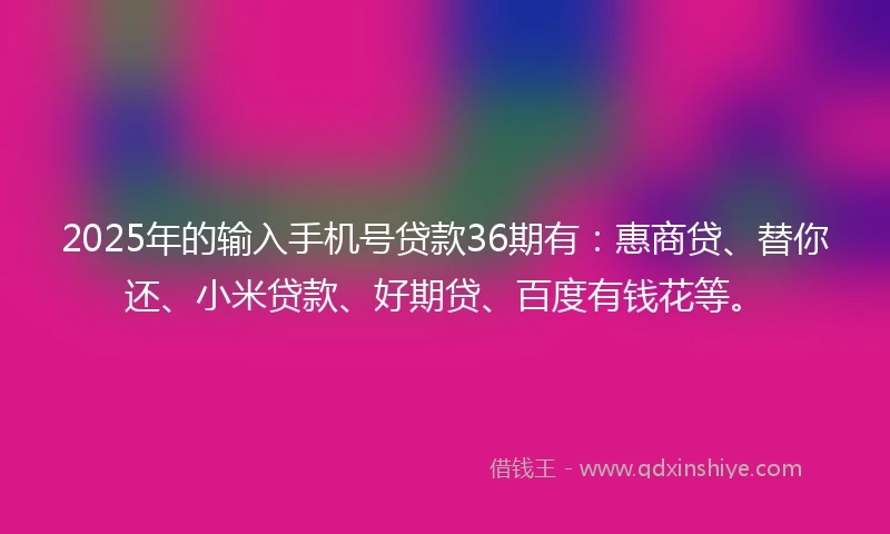 2025年的输入手机号贷款36期有：惠商贷、替你还、小米贷款、好期贷、百度有钱花等。