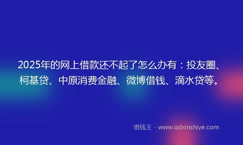 2025年的网上借款还不起了怎么办有：投友圈、柯基贷、中原消费金融、微博借钱、滴水贷等。