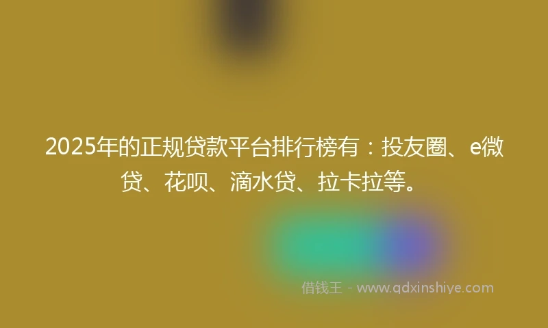 2025年的正规贷款平台排行榜有：投友圈、e微贷、花呗、滴水贷、拉卡拉等。