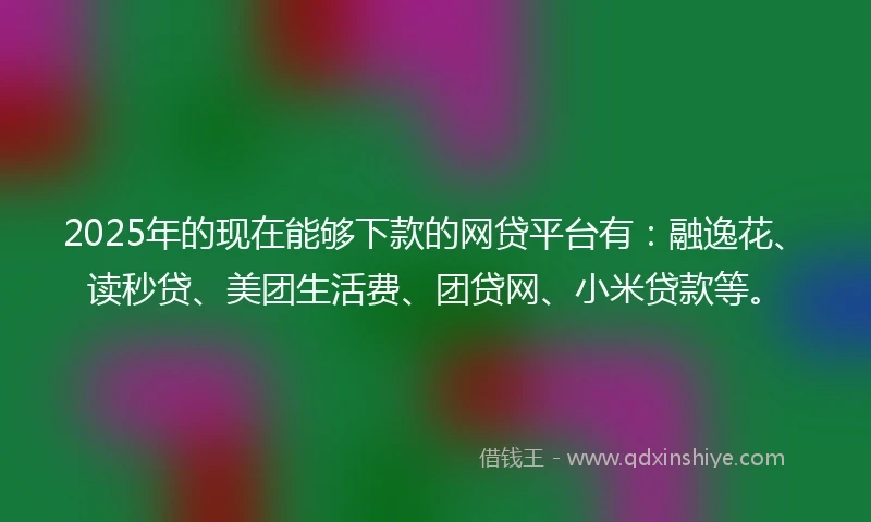 2025年的现在能够下款的网贷平台有：融逸花、读秒贷、美团生活费、团贷网、小米贷款等。