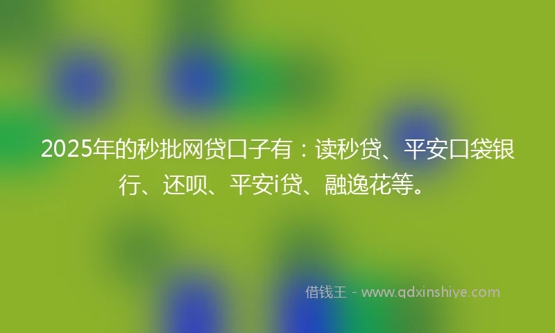 2025年的秒批网贷口子有：读秒贷、平安口袋银行、还呗、平安i贷、融逸花等。