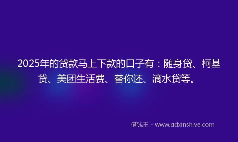 2025年的贷款马上下款的口子有：随身贷、柯基贷、美团生活费、替你还、滴水贷等。