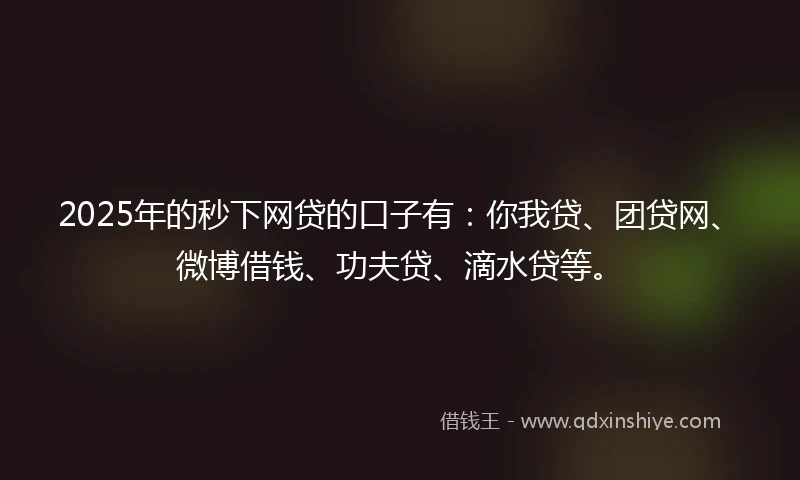 2025年的秒下网贷的口子有：你我贷、团贷网、微博借钱、功夫贷、滴水贷等。