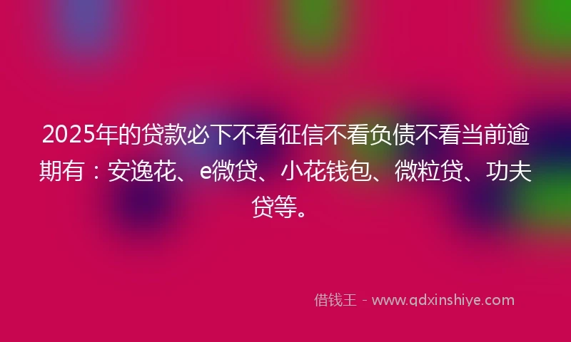 2025年的贷款必下不看征信不看负债不看当前逾期有：安逸花、e微贷、小花钱包、微粒贷、功夫贷等。