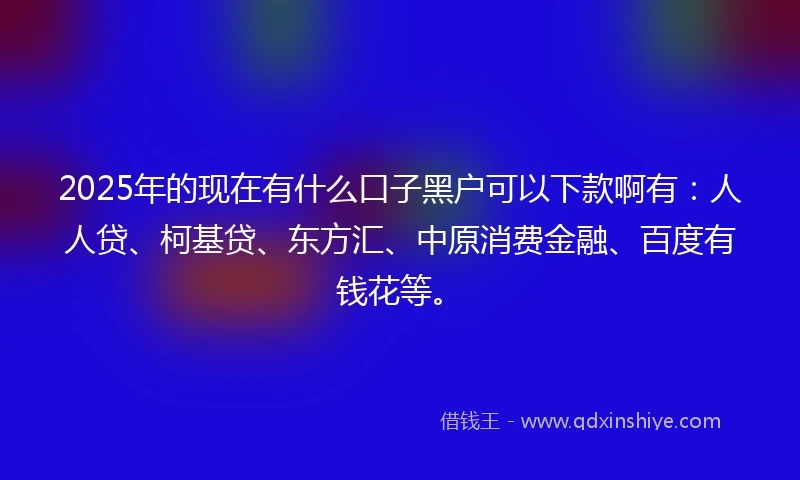 2025年的现在有什么口子黑户可以下款啊有：人人贷、柯基贷、东方汇、中原消费金融、百度有钱花等。