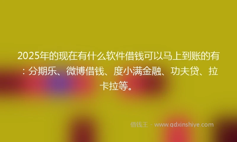 2025年的现在有什么软件借钱可以马上到账的有：分期乐、微博借钱、度小满金融、功夫贷、拉卡拉等。