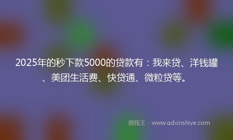 2025年的秒下款5000的贷款有：我来贷、洋钱罐、美团生活费、快贷通、微粒贷等。