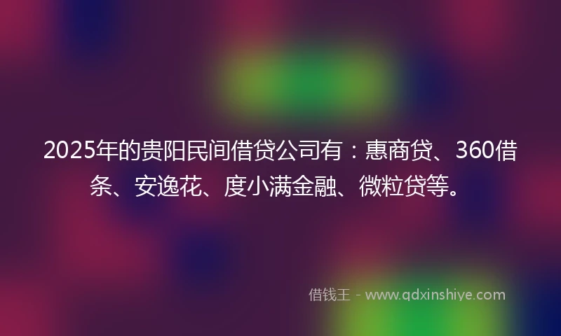 2025年的贵阳民间借贷公司有：惠商贷、360借条、安逸花、度小满金融、微粒贷等。