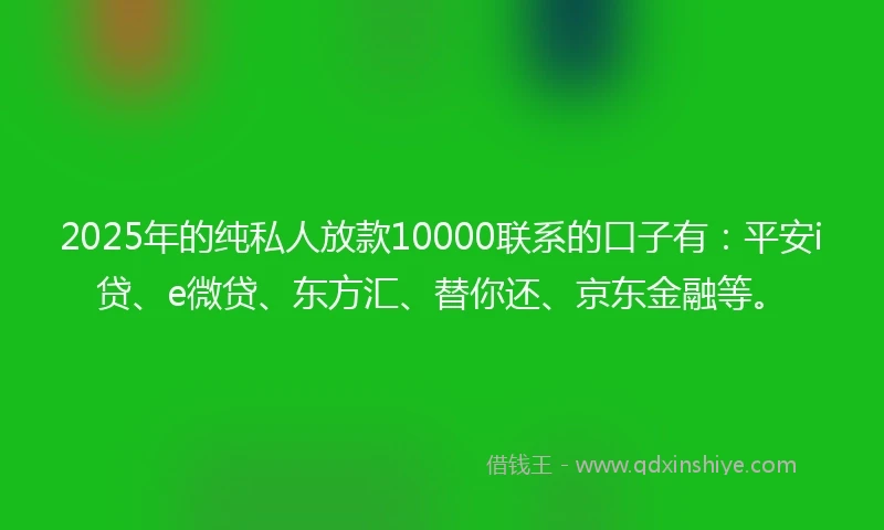 2025年的纯私人放款10000联系的口子有：平安i贷、e微贷、东方汇、替你还、京东金融等。
