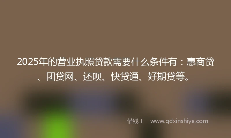 2025年的营业执照贷款需要什么条件有：惠商贷、团贷网、还呗、快贷通、好期贷等。