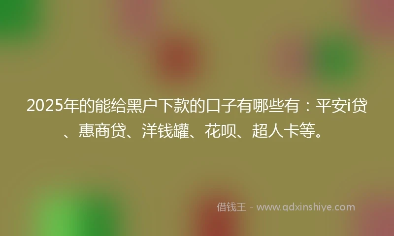 2025年的能给黑户下款的口子有哪些有：平安i贷、惠商贷、洋钱罐、花呗、超人卡等。