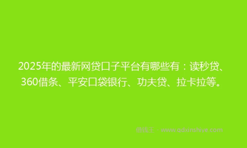 2025年的最新网贷口子平台有哪些有：读秒贷、360借条、平安口袋银行、功夫贷、拉卡拉等。