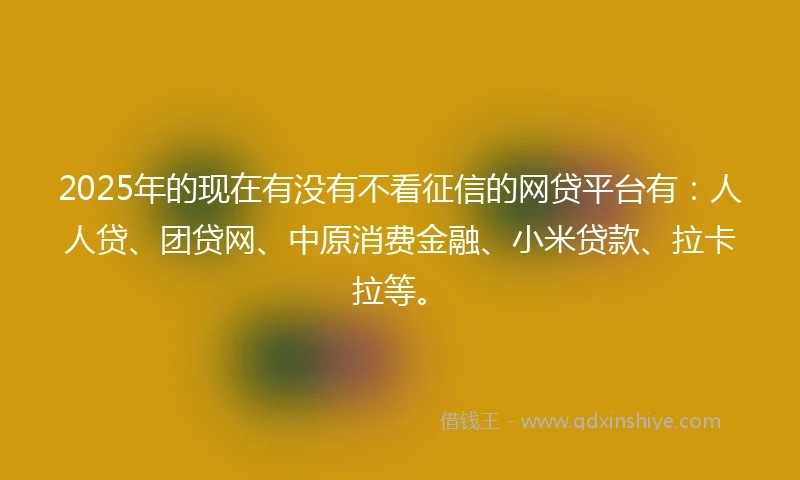 2025年的现在有没有不看征信的网贷平台有：人人贷、团贷网、中原消费金融、小米贷款、拉卡拉等。