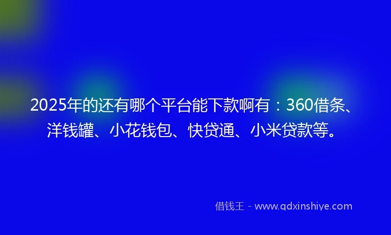 2025年的还有哪个平台能下款啊有：360借条、洋钱罐、小花钱包、快贷通、小米贷款等。