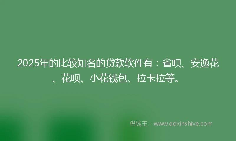 2025年的比较知名的贷款软件有：省呗、安逸花、花呗、小花钱包、拉卡拉等。