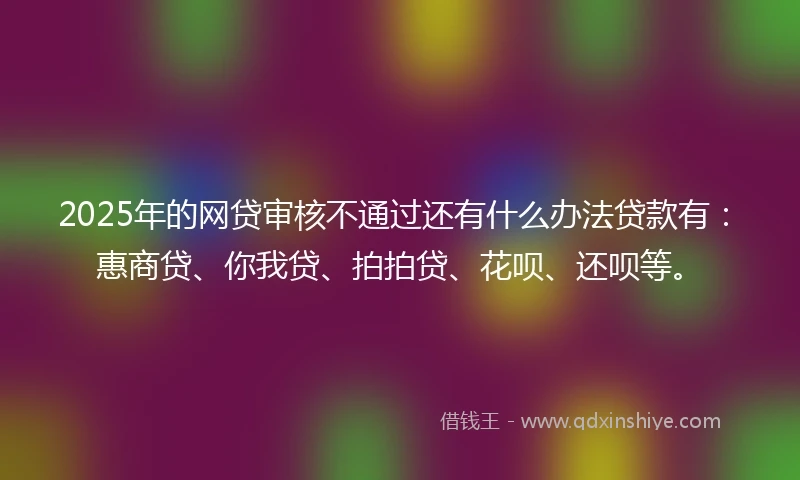 2025年的网贷审核不通过还有什么办法贷款有：惠商贷、你我贷、拍拍贷、花呗、还呗等。