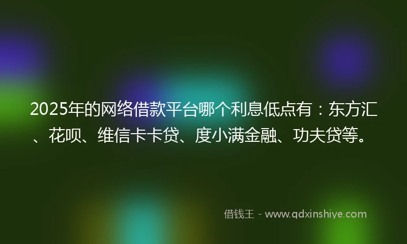 2025年的网络借款平台哪个利息低点有：东方汇、花呗、维信卡卡贷、度小满金融、功夫贷等。