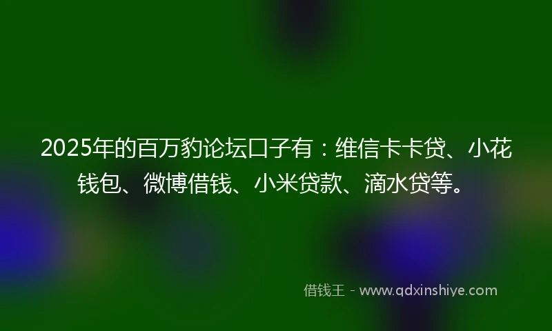 2025年的百万豹论坛口子有：维信卡卡贷、小花钱包、微博借钱、小米贷款、滴水贷等。