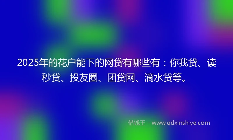 2025年的花户能下的网贷有哪些有：你我贷、读秒贷、投友圈、团贷网、滴水贷等。