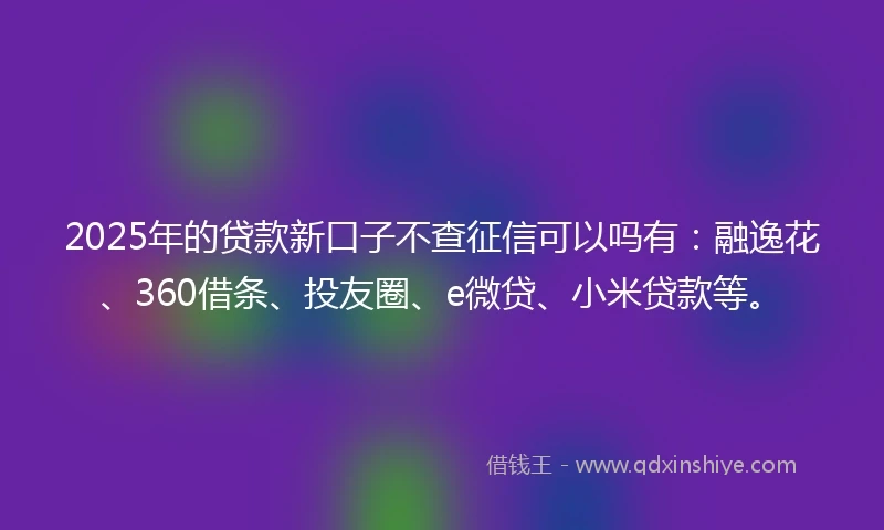 2025年的贷款新口子不查征信可以吗有:融逸花、360借条、投友圈、e微贷、小米贷款等。